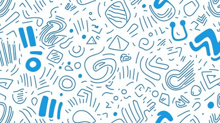 Wall Mural - explore a vibrant collection of abstract blue doodle patterns featuring playful squiggles and simple