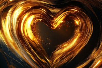 Poster - Shining golden heart shape with swirling luminous texture on dark background