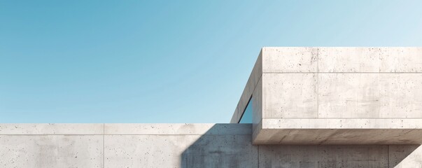 Poster - Minimalist concrete building under warm sunlight against a backdrop of blue sky