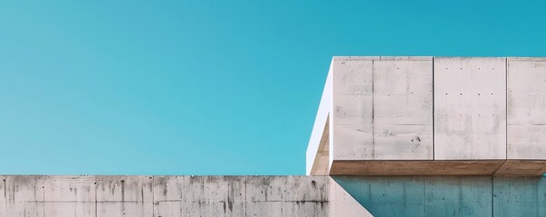 Poster - Concrete building facade with minimalist design under a clear blue sky
