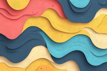 Aufkleber - Colorful abstract layered design with waves of blue, yellow, pink, and red in a harmonious composition