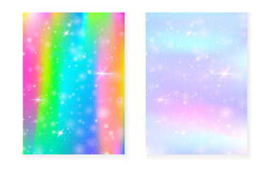 Wall Mural - Unicorn background with kawaii magic gradient. Princess rainbow hologram.