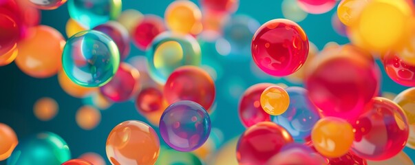 Aufkleber - Abstract 3d rendering of colorful bubbles floating on a blue background