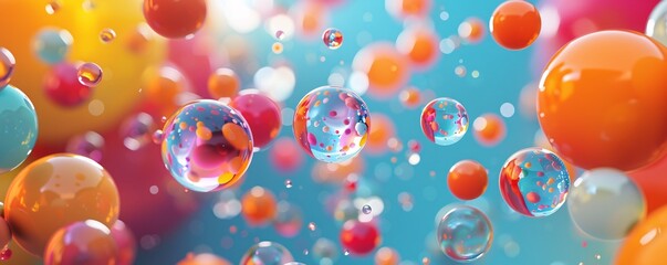 Poster - Colorful bubbles floating on a blue abstract background