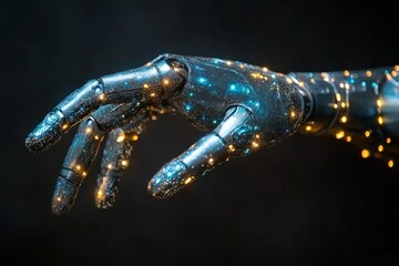 Aufkleber - Robotic hand adorned with shimmering lights showcases advanced technology and artistry in modern design