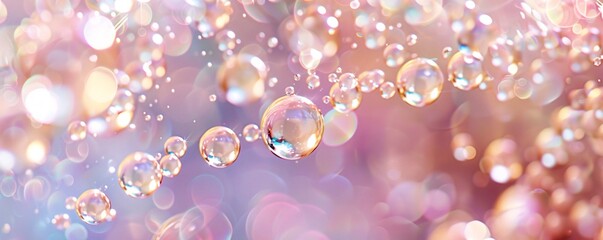 Aufkleber - Pink bokeh creating an abstract background as transparent soap bubbles float