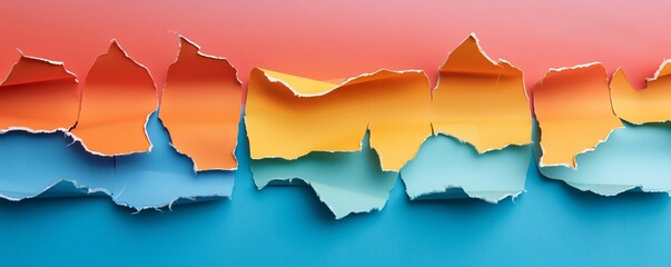 Fototapete - Vibrant and textured background created by torn strips of colorful paper with a contemporary flair
