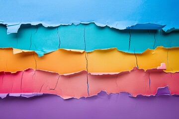Aufkleber - Torn colorful paper strips forming a gradient, revealing layers beneath