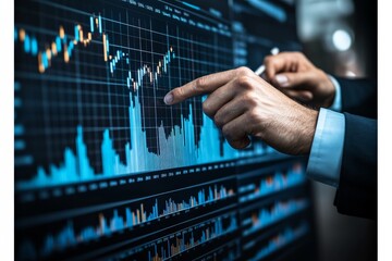 Poster - Business professional analyzes financial data on a digital screen in a modern office setting during working hours