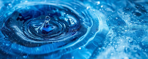 Leinwandbilder - Water droplet falling and creating concentric ripples on a serene blue surface