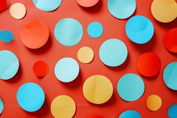 Poster - Vibrant paper circles rest on a crimson backdrop, evoking a joyful ambiance