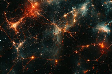 Aufkleber - Celestial web of cosmic structures revealed in deep space photography showcasing stellar networks and glowing filaments
