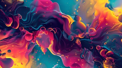 Poster - Vibrant and dynamic abstract background with colorful liquid shapes and bubbles, creating a sense of movement and energy