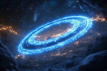 Wall Mural - stunning cosmic landscape featuring luminous rings surrounding a dark cavernous space