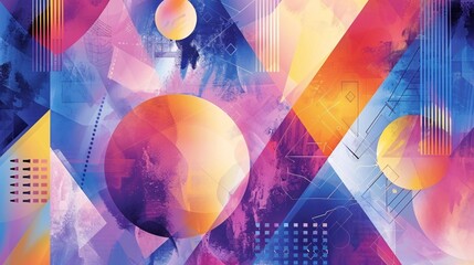 Fototapete - Vibrant and abstract geometric background featuring overlapping circles and triangles