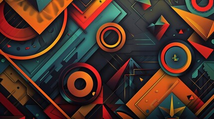 Fototapete - Retro-style abstract background featuring various geometric shapes in a three-dimensional design
