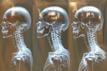 Aufkleber - X-ray images showing detailed views of human skull and cervical spine from different angles in a medical setting