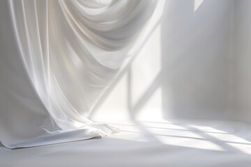 Poster - White curtain casting shadows across an empty room