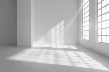 Aufkleber - Empty white room with sunlight shining through the windows and casting shadows