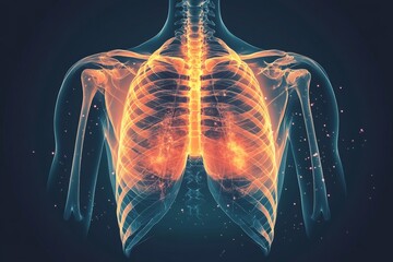 Poster - Visualization of human lungs with glowing features showcasing respiratory anatomy and potential health implications