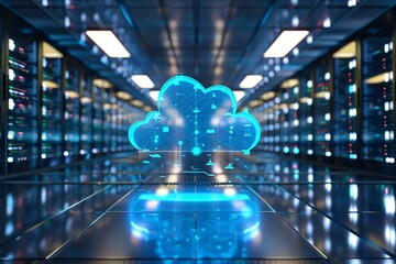 Aufkleber - Illuminated cloud computing technology in a server room datacenter
