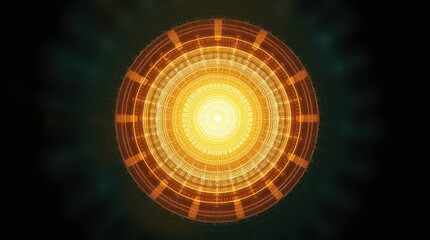 Wall Mural - glowing circular abstract pattern with bright golden tones and intricate details