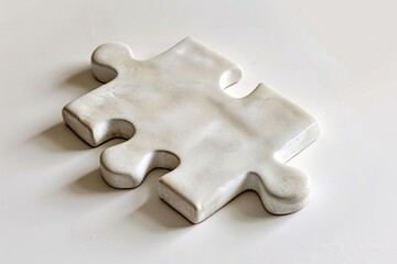 Poster - Lone white puzzle piece casts a shadow against a white backdrop