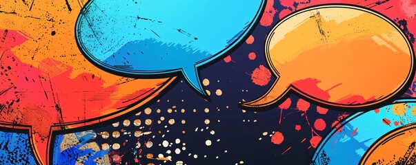 Poster - Colorful speech bubbles are showing a discussing and communicating concept
