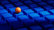 © ADDICTIVE STOCK - Orange sphere rests on blue geometric shapes in 3D.