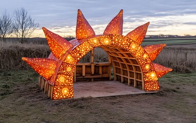 Illuminated Sun Archway Outdoor Art Installation