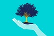 © ADDICTIVE STOCK - Illustrated hand holding tree, symbolizing growth and care