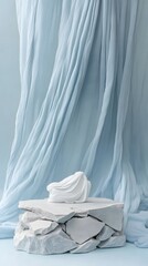 Sticker - Abstract Blue Fabric Drape with White Stone Product Display