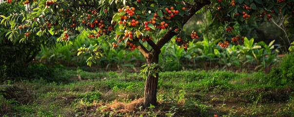 Aufkleber - Lush cherry tree growing in an orchard with ripe cherries ready for harvest