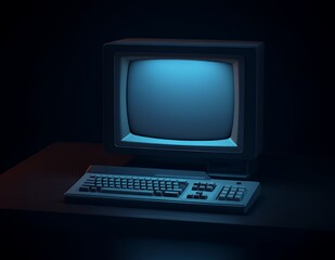 retro computer system under neon light