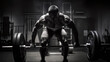 © chris3d - A focused athlete lifts heavy weights in a shadowy gym, showcasing the power and determination required for strength training- Generative AI