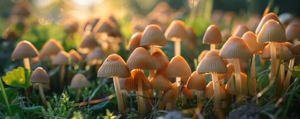 Sticker - Mushrooms flourishing in the forest on a sunny day