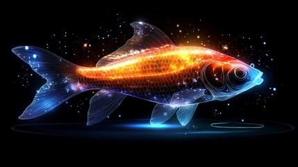 Wall Mural - Glowing fish swimming through a cosmic underwater scene