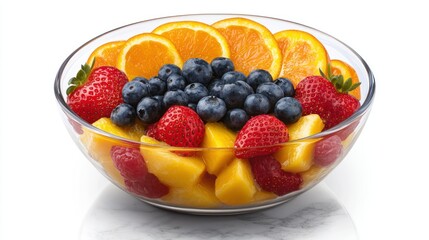 Wall Mural - Fresh fruit salad bowl, studio shot, white background, healthy eating