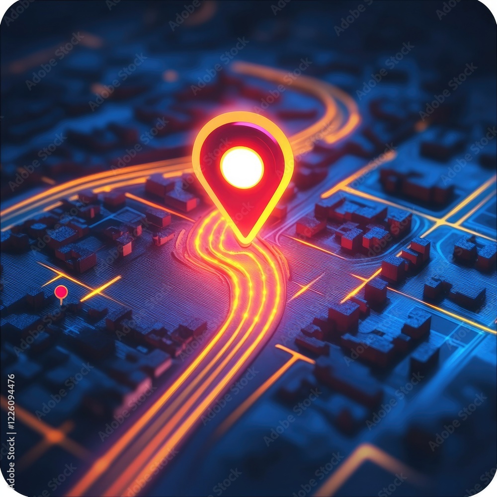 Glowing location pin on a digital city map. Stock Illustration | Adobe ...