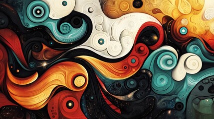 Wall Mural - intricate swirling patterns in vibrant colors blend together, creating a hypnotic and dynamic abstra
