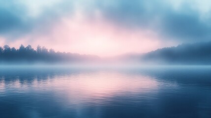 Wall Mural - serene misty lake sunrise over silhouetted trees