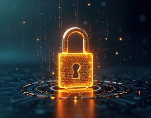 Aufkleber - Glowing digital padlock cybersecurity. Secure data protection, tech innovation prominent. Encryption, access control key concepts. Safeguarding data, digital transactions shown. Illustration ideal