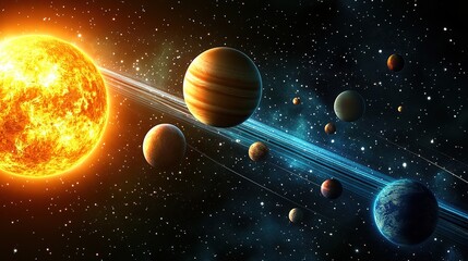 Wall Mural - celestial event planetary alignment in space digital art outer universe stunning viewpoint cosmic ha