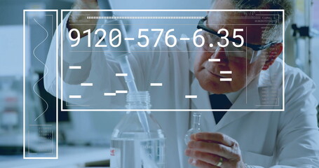 Canvas Print - image of data processing over caucasian male scientist in laboratory