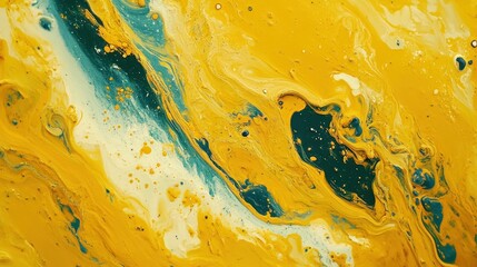 Wall Mural - Abstract yellow, teal, and white paint swirls.