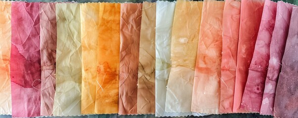 Poster - Fabric samples showing a gradient of warm colors from yellow to red