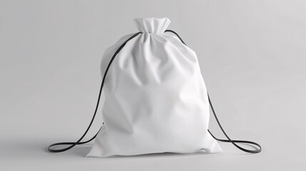 Poster - White drawstring bag on a light grey surface