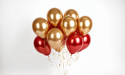 red and golden balloons, luxurious elegant for birthday or new year like Chinese New Year or Christmas or Valentine's Day, isolated on white background, shiny golden