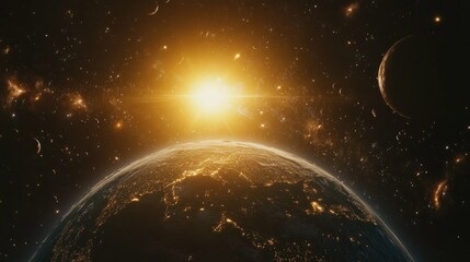 earthrise, sun, space, planets, cosmic dust, galaxies, night, sunrise, background, science fiction