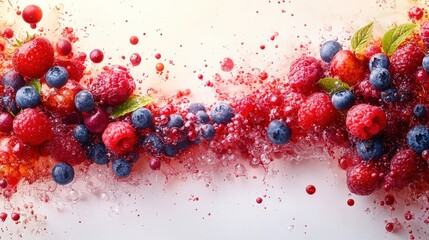 Wall Mural - Vibrant splash of mixed berries with droplets, creating a refreshing and dynamic scene